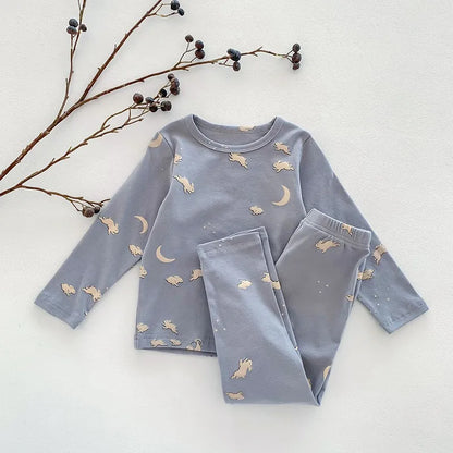 Baby Sleepwear Pajamas Set for Children Korean Girls Boy Round Neck Top and Bottom Kids Clothing Cotton Print Autumn Clothes