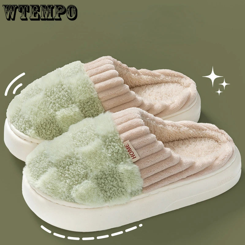 Women Plush House Slippers Autumn Winter Warm Soft Flat Shoes Home Indoor Non-slip Footwear Couple Slipper Female Shoes