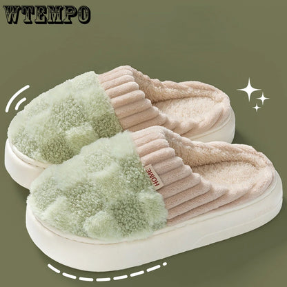 Women Plush House Slippers Autumn Winter Warm Soft Flat Shoes Home Indoor Non-slip Footwear Couple Slipper Female Shoes