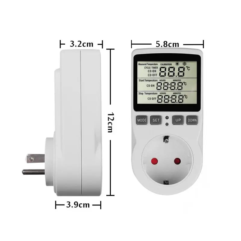 Digital Temperature Controller Socket Outlet EU Plug Thermostat With Timer Switch Sensor Probe Heating Cooling