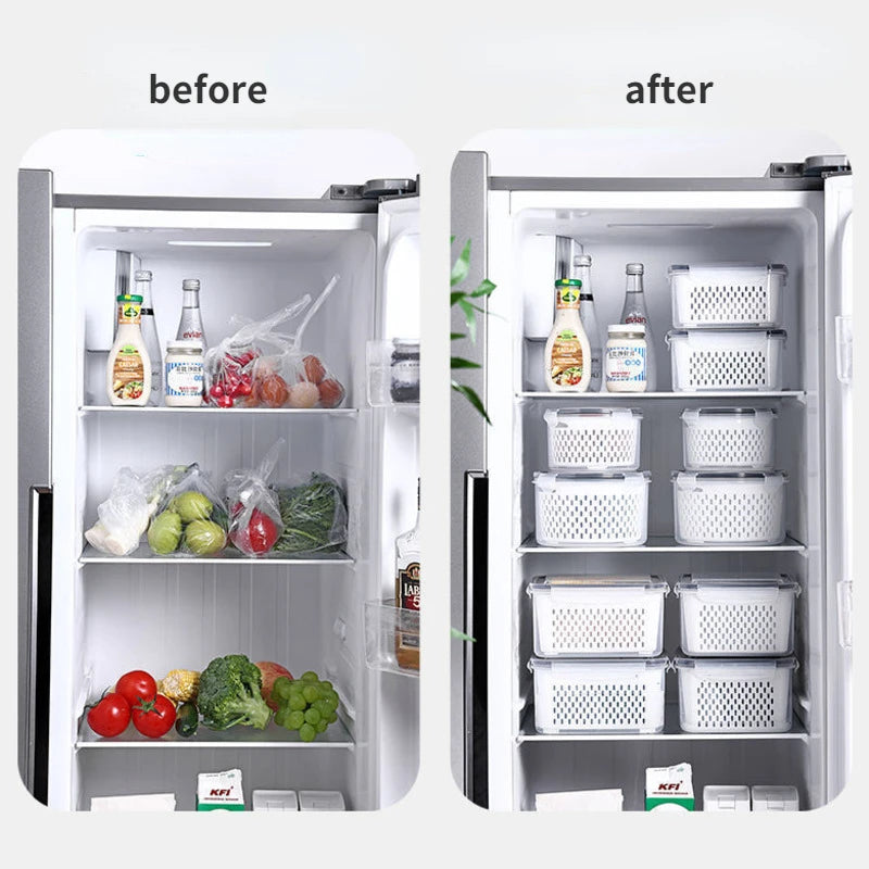 3pcs Fridge Organizer Containers Fresh Vegetable Fruit Drain Basket Refrigerator Storage Box With Lid Kitchen Tools Accessories