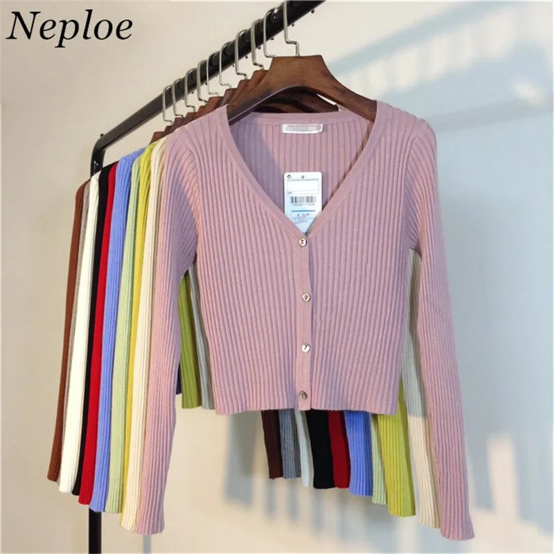 Neploe Spring Newly Patchwork Women Cardigans 2023 Fashion Slim Ladies Knitted Sweater Long Sleeve Buttons Sweaters 65057