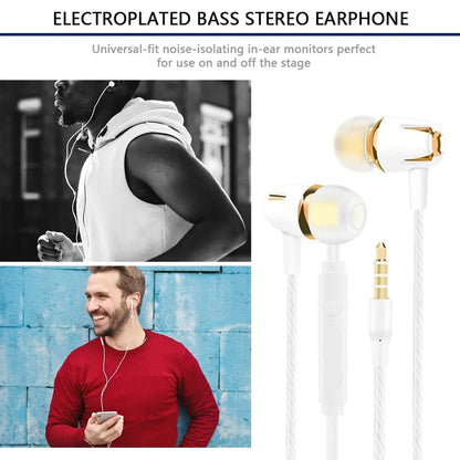 Universal Wired In-ear Earphone Electroplating Bass Stereo Headphone With Mic Hansfree Call Phone Earphone For Android IOS