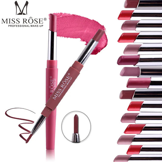 MISS ROSE Double-ended Lipstick Pen Multi-function Lipstick Pen Lip Liner Color Lasting Lipstick Cosmetics Maquillajes DC08