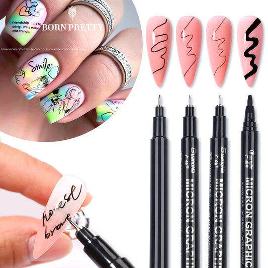 BORN PRETTY Black Nail Art Graffiti Pen For 3D Nail Art DIY Polish Pen Paint Liner Pens Manicure Nail Design Painting Tools