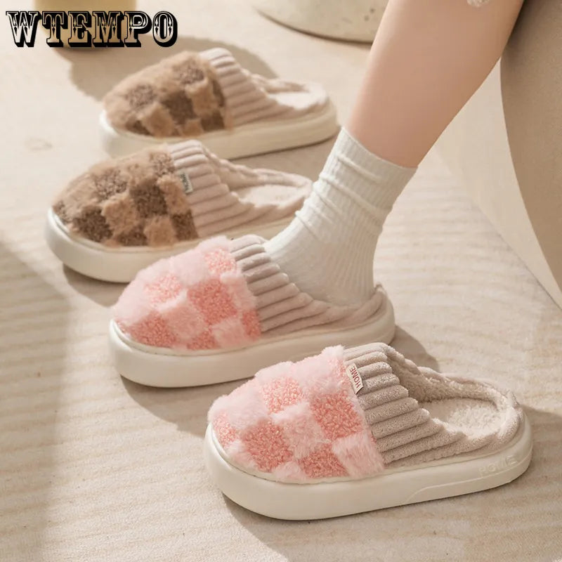 Women Plush House Slippers Autumn Winter Warm Soft Flat Shoes Home Indoor Non-slip Footwear Couple Slipper Female Shoes