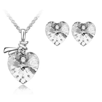 Crystal Heart Pendant fashion Jewelry set Necklace Earring cute romantic lover birthday gift dropshipping promotion top quality