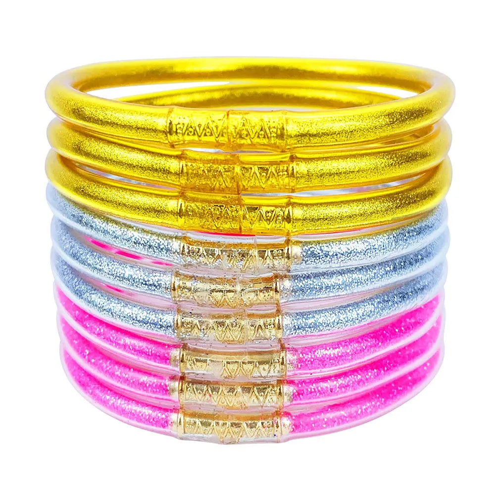 9pcs Glitter Jelly Bracelet Set Women's All Weather Tibetan Buddhist Temple lucky Charm Bangle Gift for Girls Mother's Day Party