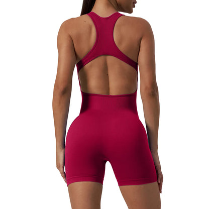 2023 New Yoga Jumpsuit Seamless Ribbed Sleeveless Shorts Sexy Cutout Backless Top Women Playsuit Gym Wear Summer Workout Clothes