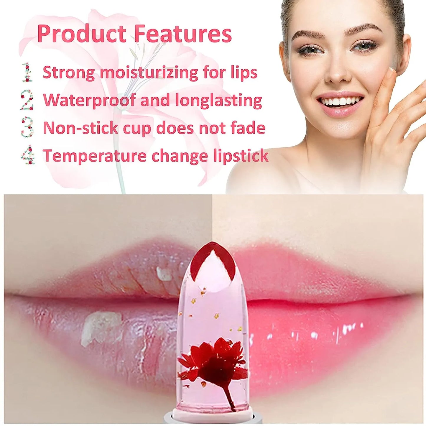 Wholesale 24 PCS Lip Balm Set Flowers Jelly Colour Changing Lipsticks Long Lasting Moisturizing Jelly Warm Pink Lipstick