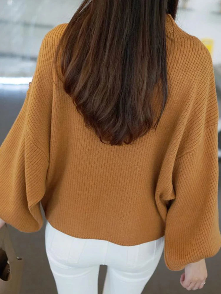 2022 New Winter Women Sweaters Fashion Turtleneck Batwing Sleeve Pullovers Loose Knitted Sweaters Female Jumper Tops