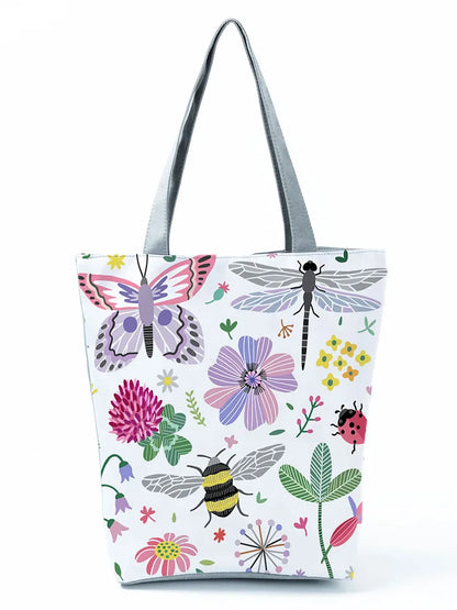 Simple Style Bee Butterfly Printed Shoulder Bag Female Beautiful Travel Shipping Tote Bag Portable Lunch Box Bento Outdoor Packs